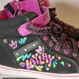 LAYLAY Colorful Kids High-Top Sneakers sz 2 Boots Platform Black & Purple Girls